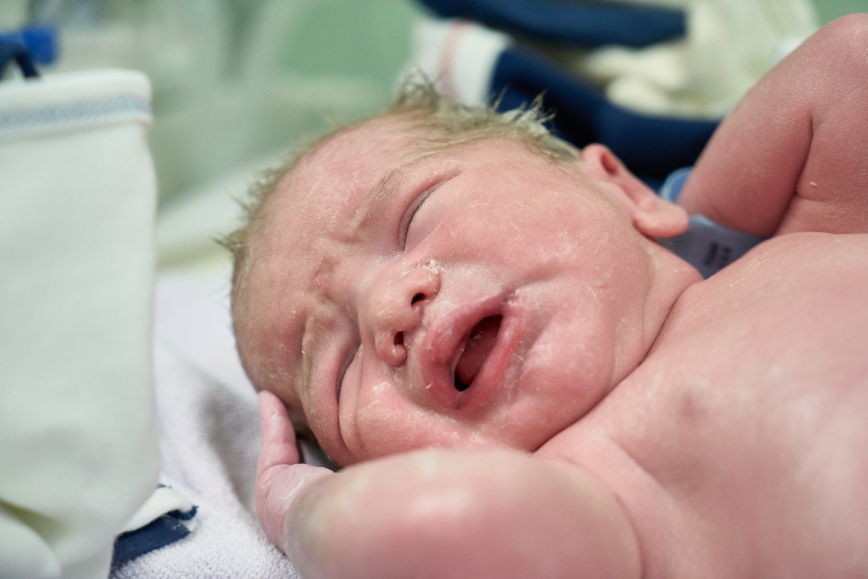 zdjęcie przedstawia noworodka bezpośrednio po narodzeniu
